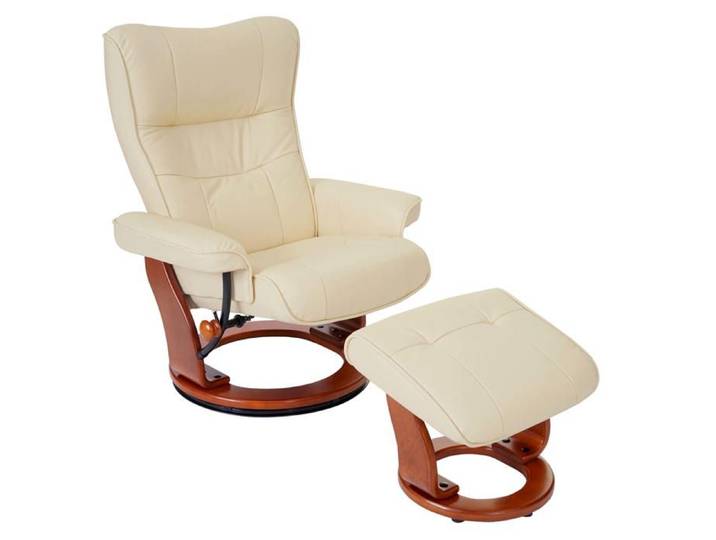 Fauteuil relax fauteuil TV pivotant avec repose pieds en cuir veritable creme cadre en bois couleur miel 04_0007832