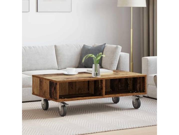 Beistelltisch mit Rollen Holzwerkstoff 90x50x30 cm, Nachttisch mit 4 Rollen Rechteckig, modernes Design, zwei arretierbare Rollen, Stauraum, für Innenbereiche
