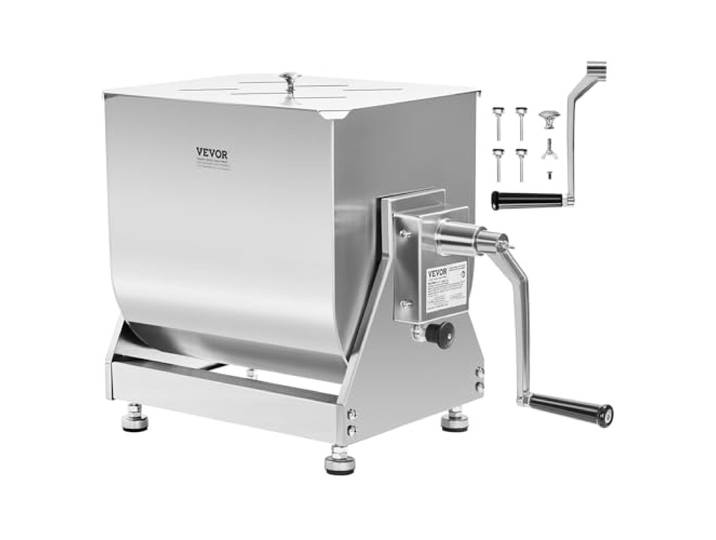 VEVOR manueller Fleischmischer 20 L Fleischverarbeitungsgerät mit Kippbehälter (maximales Mischen von 13,6 kg Fleisch), Fleischmischer Wurstmischer mit Untersetzungsgetriebe, Handmixer für Hackfleisch