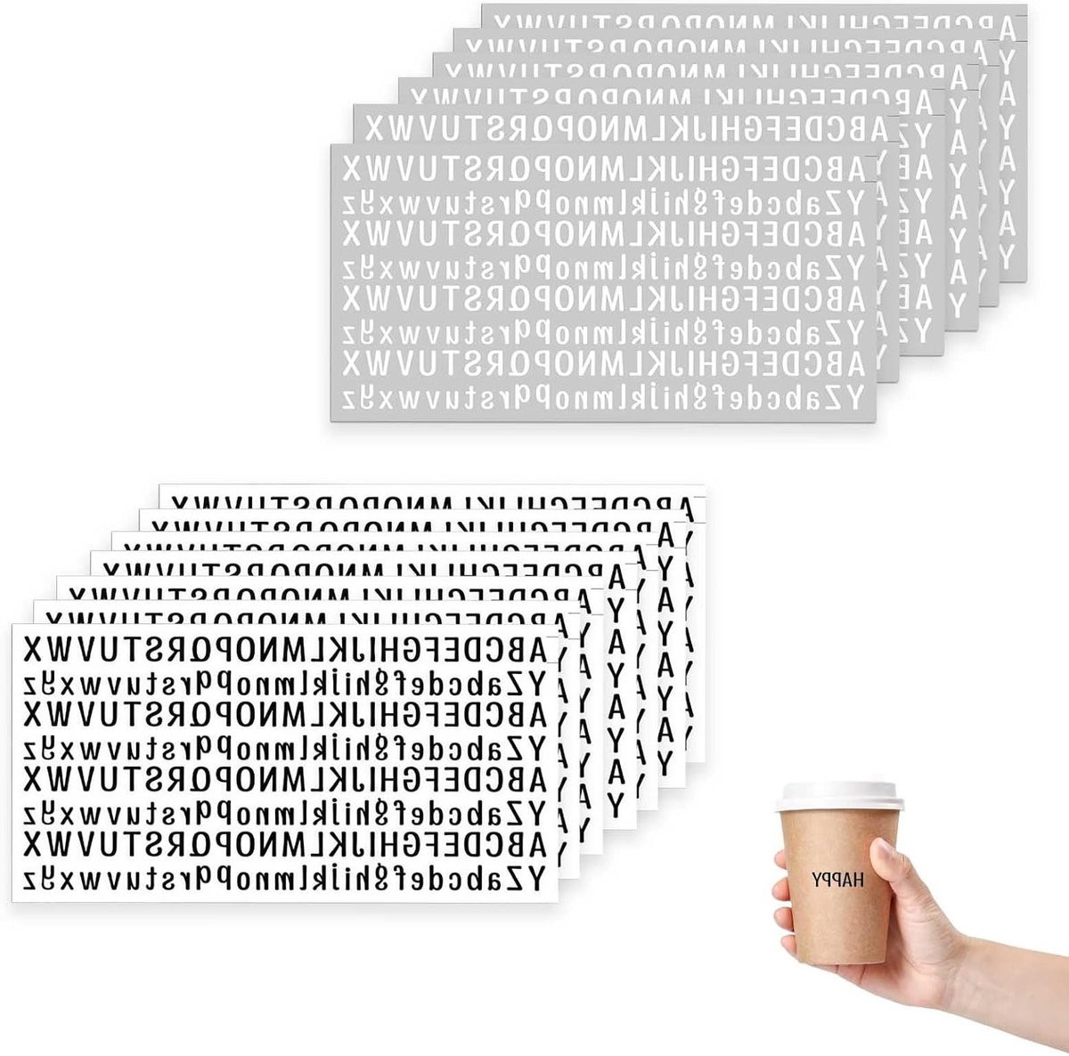 Set van 2496 zelfklevende kleine letterstickers in wit en zwart voor scrapbooking en decoratie, 13 mm