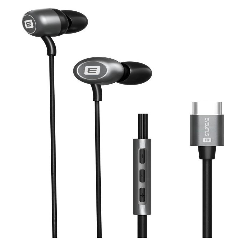 Evelatus Kabelgebundene Kopfhörer "Crystal Clear Audio" mit Typ-C-Anschluss und Mikrofon, schwarz (Kabelgebunden) (EVELATUS)