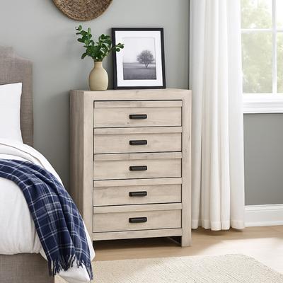 Benjara Velz Tall Dresser Chest, 5 Drawers, Finger Pull Handles, Weathered Beige