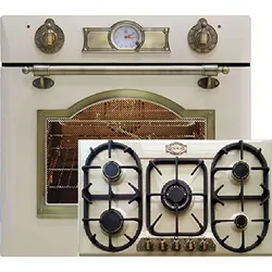 Gas Herdset Autark Kaiser Empire Elfenbein / Elektro Einbau Backofen EH 6355 ElfEm 67L + Gaskochfeld KG 9325 ElfEm 90cm