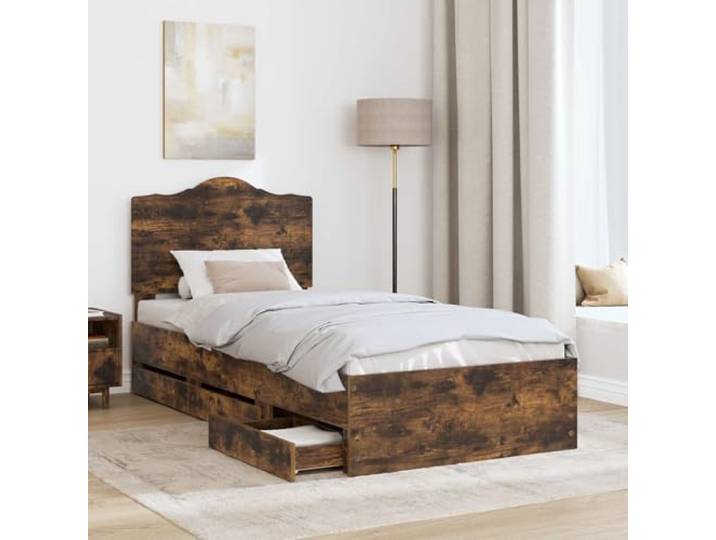 SKTQYQO Bettgestell Eiche geräuchert 100 x 200 cm Technisches Holz, modernes Design, klare Linien, zeitgenössisches Zimmer