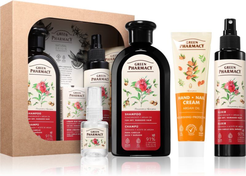 Green Pharmacy Argan Oil & Pomegranate Set coffret cadeau pour cheveux ultra-secs