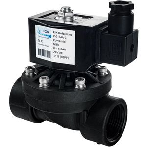 FSA Magnetventil Budget P-1-24A-C, 1 Zoll, Kunststoff, stromlos geschlossen, bis 6 bar, 24V