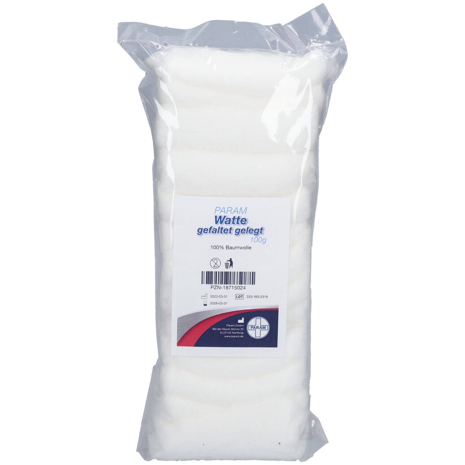Watte Gefaltet gelegt 100% Baumwolle 100 g