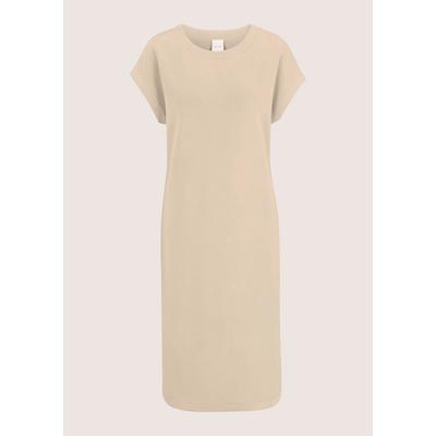 Midikleid MADELEINE "Kleid Ärmelloses Sweatkleid mit Perlenband", Damen, Gr. 36, beige (perlweiß), Modern, comfort fit, Rundhals, Kleider Midikleid