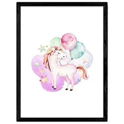 POSTER Kinder Tiere Einhorn Ballons A3 Rahmenlos