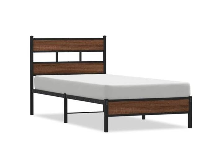 KKgypkn Bettgestell ohne Matratze Braun Eiche 90x200 cm Holzwerkstoff mit Metallrahmen, Lattenrost und Stauraum