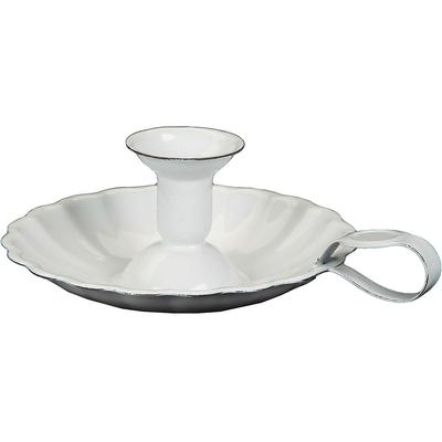 Kerzenständer AMBIENTE HAUS "Kerzenhalter aus Emaille in Antikweiß", weiß, B:21cm H:7cm T:17cm, Emaille, Kerzenhalter, mit Tropfschale und Schlaufgriff