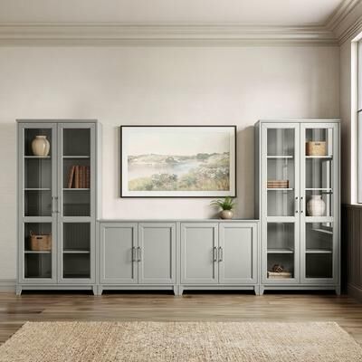 "Martha Stewart Dual 2-Door Base Cabinets-2 Tall Media Cabinets-Premium Hardware - 126""W x 16.75""D"