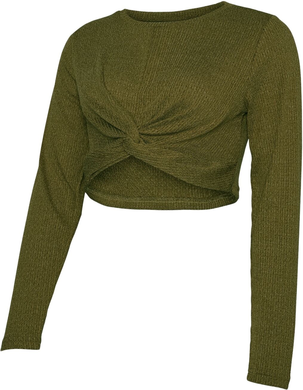 Langarmshirt MAMALICIOUS "MLMELONI LS CROP TOP NOOS", Damen, Gr. XL, grün (sphagnum detail:melange), Jersey, Obermaterial: 95% Polyester, 5% Elasthan, meliert, regular fit normal, Rundhals, Shirts Langarmshirt, Materialmix, regular fit sphagnum detail:mel
