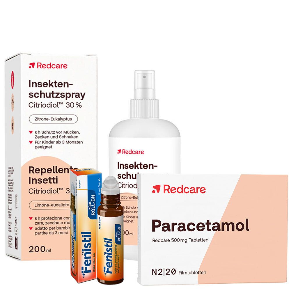 Fenistil Kühl Roll-on + Redcare Paracetamol 500 mg Insektenschutzspray Citriodio 1 St Set