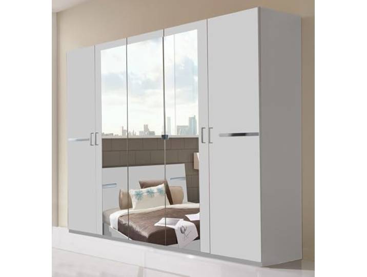 möbelando Drehtürenschrank >Anna< in Weiss - 225x208x58cm (BxHxT)