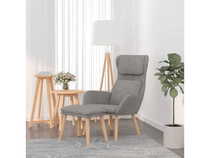 HEFZGDB Relaxsessel mit Hocker in Hellgrau Samtstoff Bequemer Sessel mit Metallrahmen und weichem Flor fürs Wohnzimmer