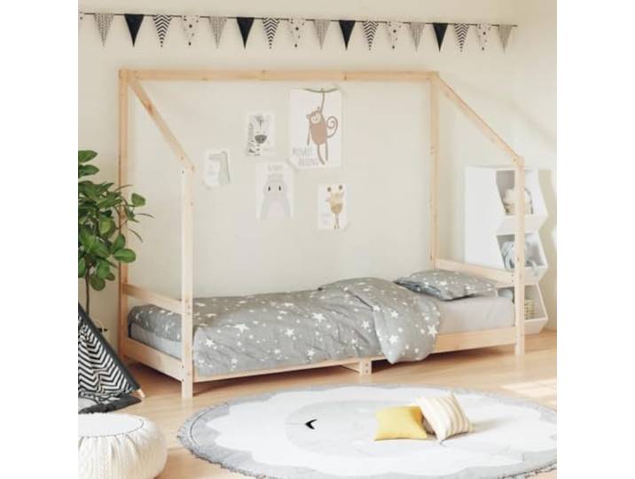 KGCRYUWED Kinderbett 80x200 cm Hausbett Massivholz Kiefer Natur Rahmen Rustikale Optik, Stabiles Lattenrost, Eigener Spielbereich, Leichter Einstieg