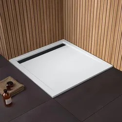 HSK Acryl Duschwannen, super-flach Quadrat 90 x 90 cm, Ablaufrinne, 68 Schwarz-matt, 5425090-04-68 5425090-04-68