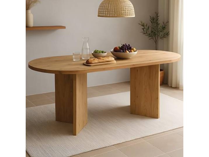 SAM Ovaler Esstisch Laurie 204x90 cm Akazie Natur V-Gestell Holz Esszimmertisch massiv, oval mit gerader Kante