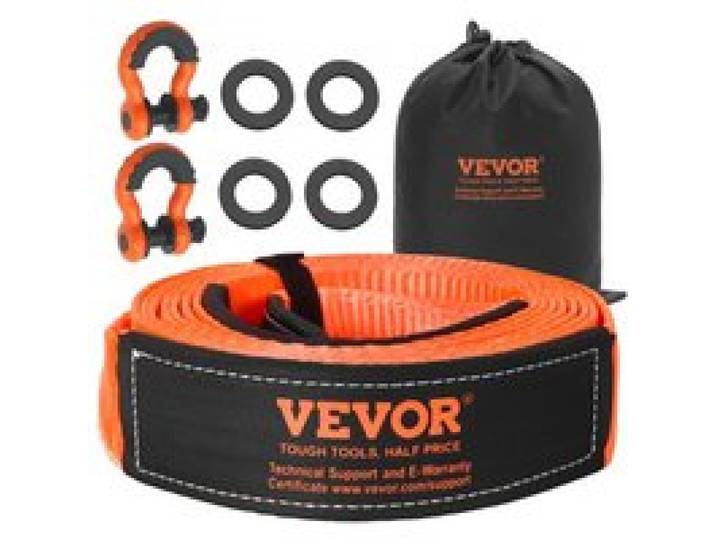 VEVOR Abschleppgurt-Bergeset, 16329 kg, Abschleppseil mit Aufbewahrungstasche & 19 mm D-Ring-Schäkel, Notfall-Hochleistungsgurt für SUVs, Pickups, LKWs, Boote, Geländefahrzeuge, 76,2 mm x 6,1 m