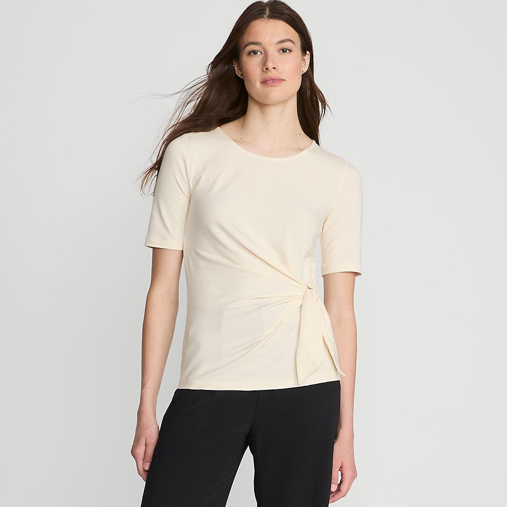Baumwolle/Modal-Shirt mit Bindeschleife für Damen, Damen, size: regular, Elfenbein, Baumwolle Modal, by Lands' End