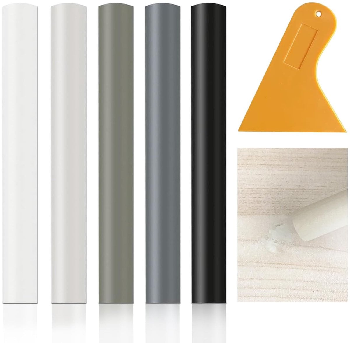 Reparatieset Hout met Wax Basis voor Meubels en Parket - 5 Stuks - Wit, Grijs en Zwart