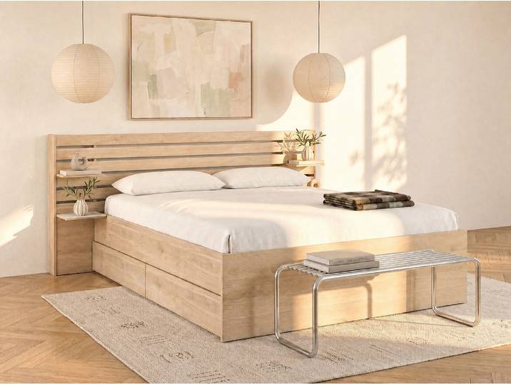 Bett mit Stauraum - 160 x 200 cm + Lattenrost - Holzfarben - TENALIA II