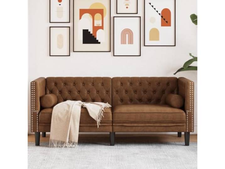 HEFZGDB Chesterfield Sofa 2-Sitzer Braun Kunstleder Wildleder-Optik Mikrofaser Stoff Polster Sessel mit gepolsterten Sitzflächen Armlehnen Rückenkissen Nackenrollen für stilvollen