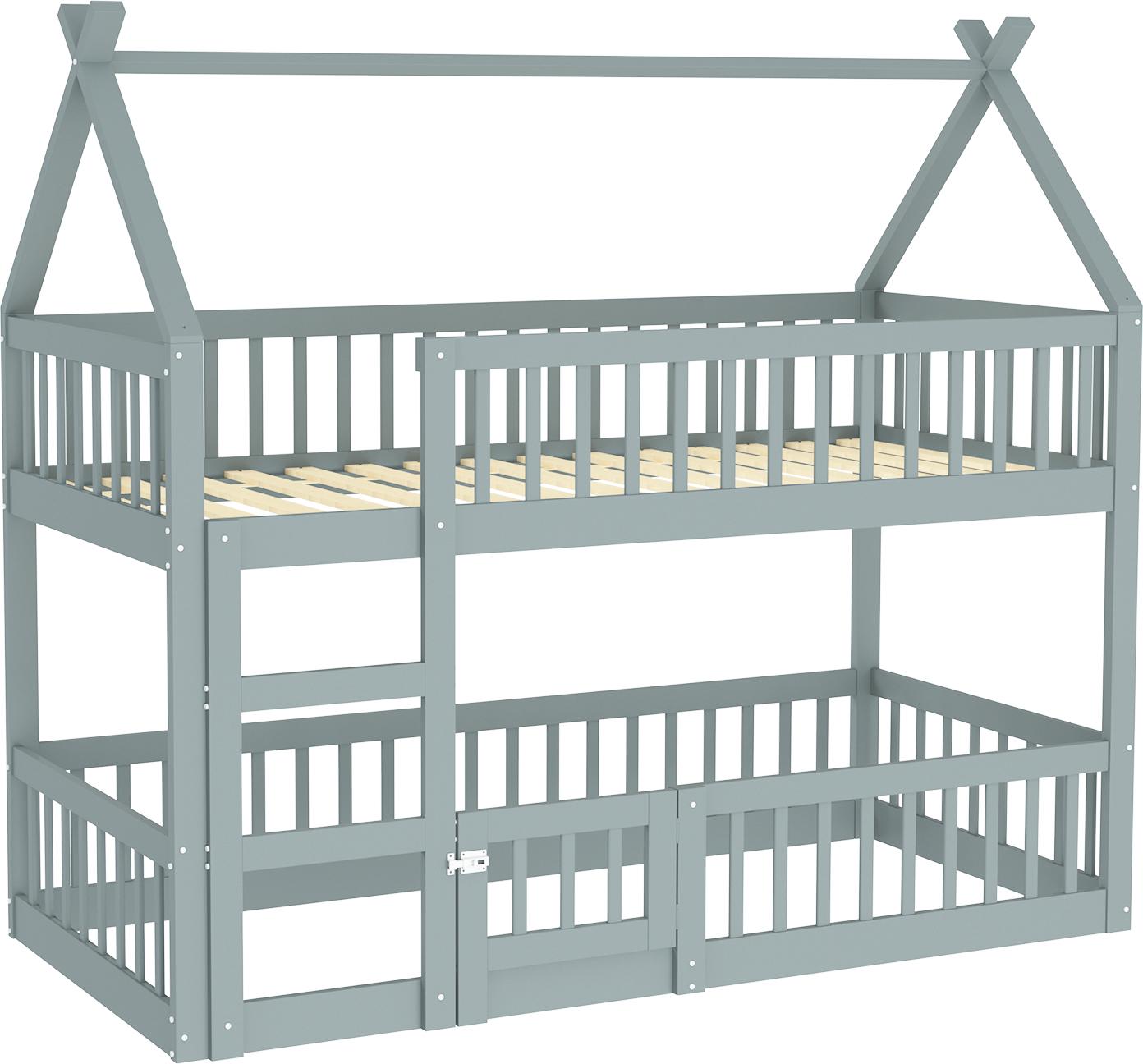 Kinder-Etagenbett 90*200 cm, Kinder-Familienbett, Etagenbett mit Treppe, Loft Design, Massivholz-Etagenbett-Rahmen