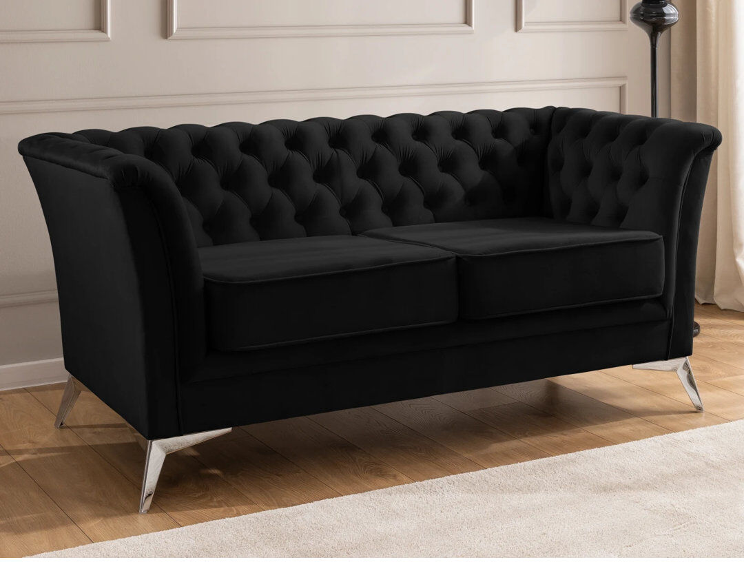 S-Style Furniture Whitby 2 Seater Velvet Loveseat Chrome/Black