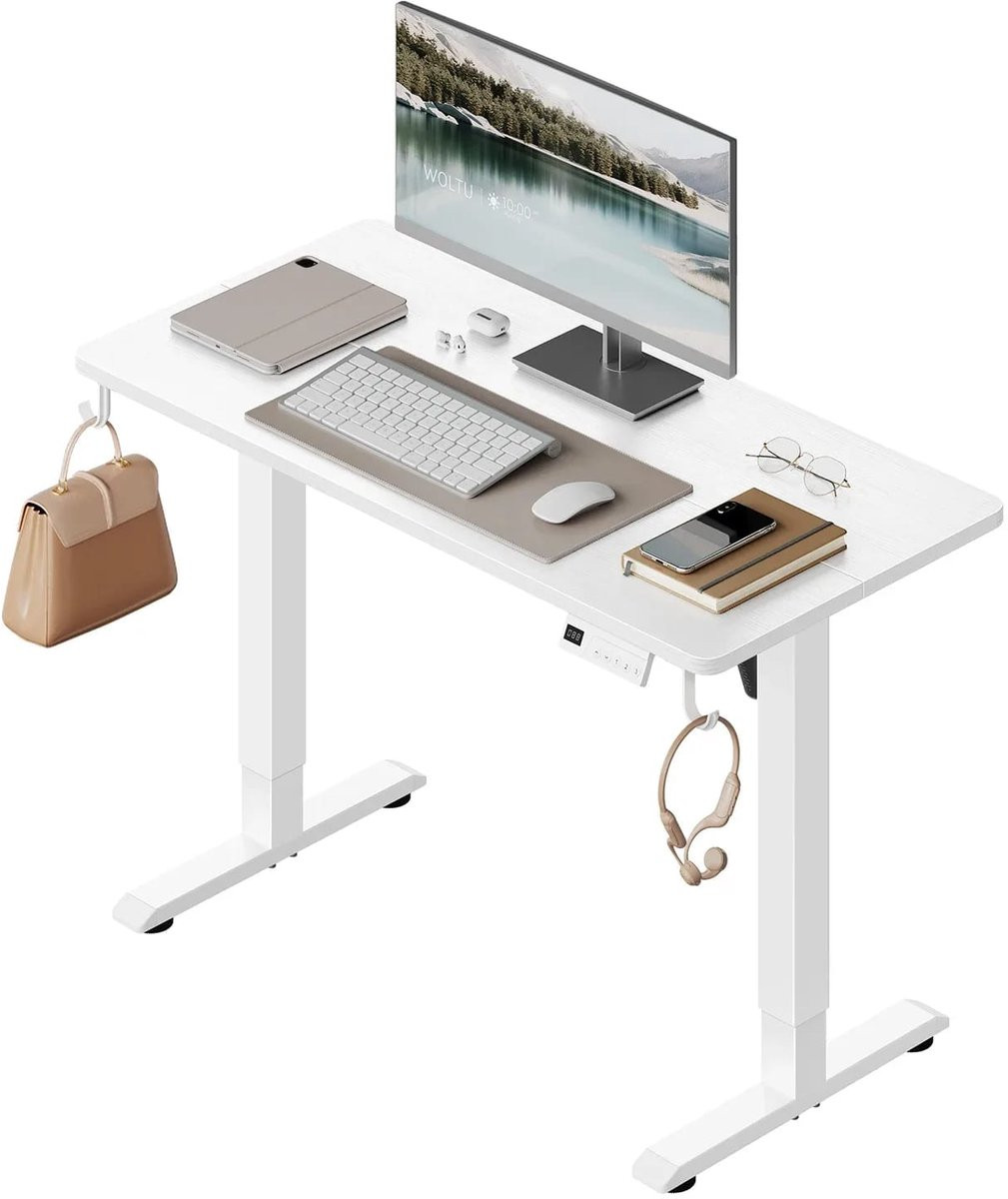 Klarven Elektrisch Verstelbaar Zit-Sta Bureau Wit B: 100 cm, D: 48 cm