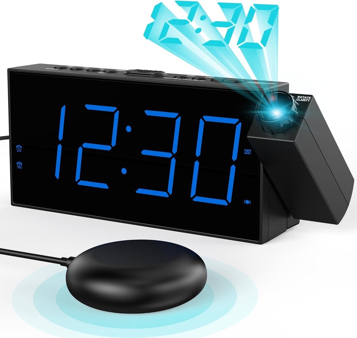 SnelShoppen Digitale Wekker met Projectie en Trilfunctie, LED Display, Dubbele Wekker, Zwart