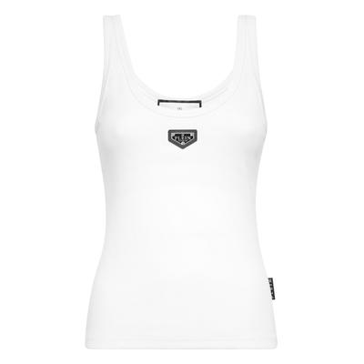 Tanktop PHILIPP PLEIN "Tanktop", Damen, Gr. L, weiß (01, weiß), Obermaterial: 48% Baumwolle, 48% Modal, 4% Elasthan, Tops Tanktop
