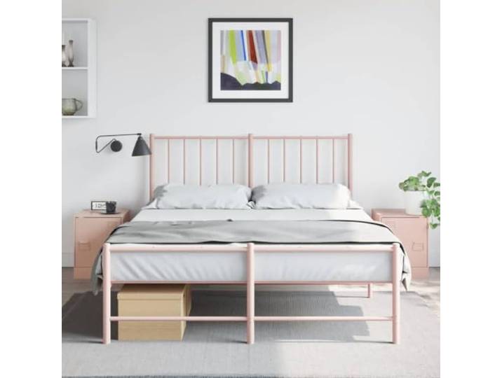 HEFZGDB Nachttische 2 Stück Rosa 34,5x39x44 cm Stahl Gestell mit Griff und Stauraum für Bücher und Fernbedienungen, pflegeleichtes und stabiles Möbelstück