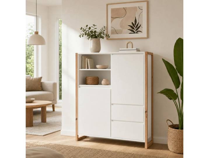Buffet Haut Blanc 2 Portes 2 Tiroirs Alva