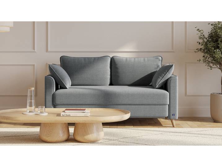 BRUNO Schlafsofa 140cm in Dunkelgrau Flow stabiles Massivholz & Boxspringkomfort