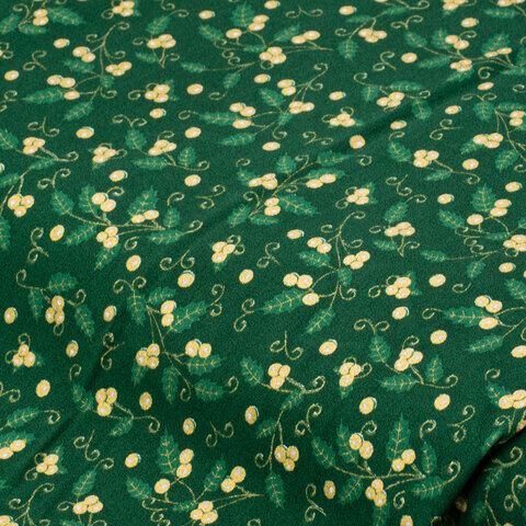Baumwollstoff Beeren "Mona", tannengrün/gold
