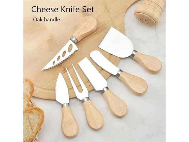 CHPN - Kaasmesjes - Kaasmessen - Kaasmessen set - 6 mesjes - RVS - Hout - Kaasplank - Kaasbestek - Cadeau - Kaasliefhebbers