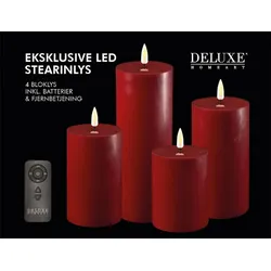 Deluxe Homeart Geschenkbox LED Blockkerzen Set mit Fernbedienung, 4 Kerzen + Fernbedienung, dunkelrot
