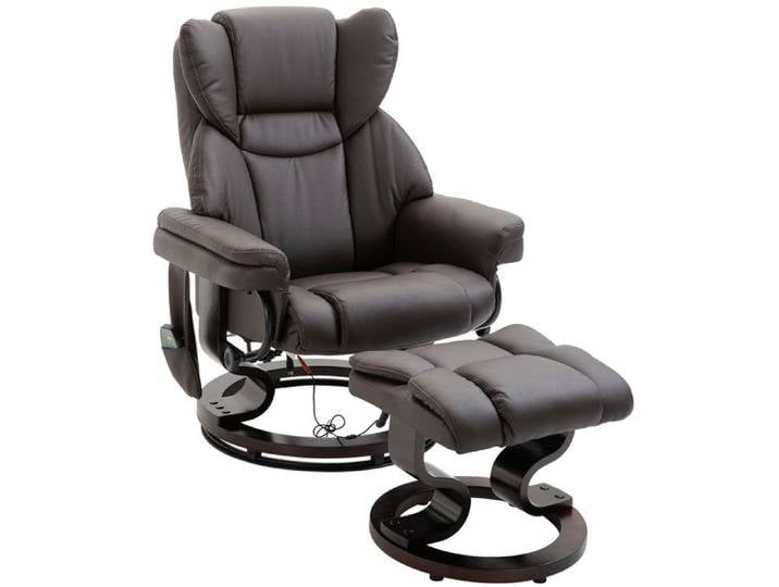 ROVRYN fauteuil relax massant pivotant 360° avec repose-pieds inclinable 145° simili cuir marron