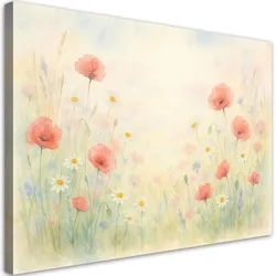 LEINWANDBILD Mohnblumen Wildblumen im Shabby Chic Stil 90x60cm