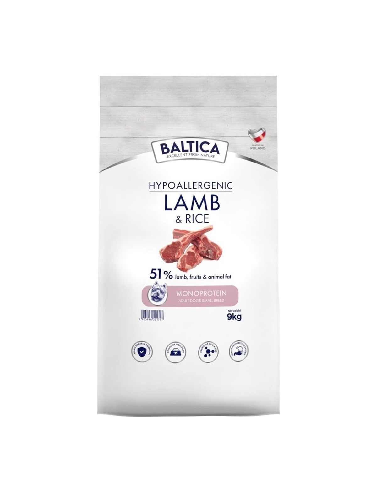 BALTICA Nutraceutic Lamm mit Reis kleine Rasse Mono - Trockenfutter für Hunde - 9kg