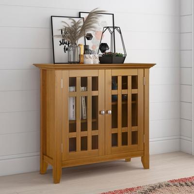 "WYNDENHALL Freemont Solid Wood Transitional Low Storage Media Cabinet - 32""w x 14""d x 31"" h"