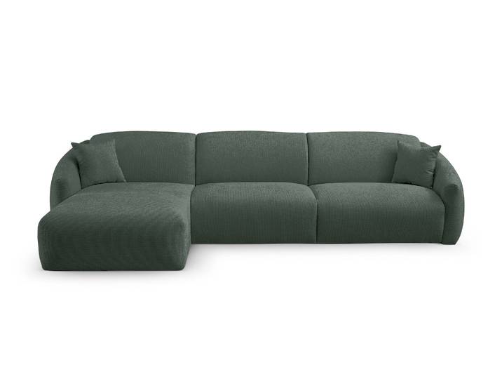 MOUGINS - Canapé d'angle convertible 6 places - Gauche - Velours chenille, Vert deau