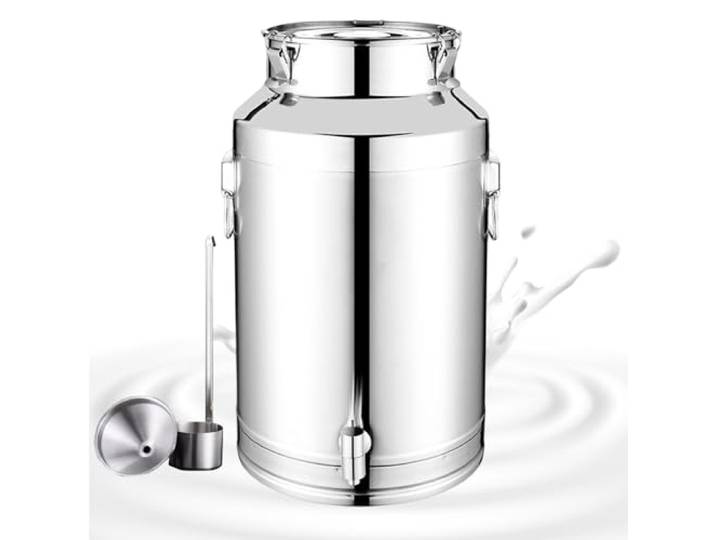 Yiustldd Milchtransportkannen aus Edelstahl 304 – Milchkanne, Weineimer, Fass, Teekanne, Milchkanne mit versiegeltem Deckel und optionalem Zapfhahn/mit Hahn,35L