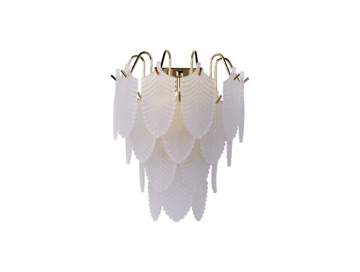 Luxuriöse Wandlampe Feather Brass, Milchglas Searchlight