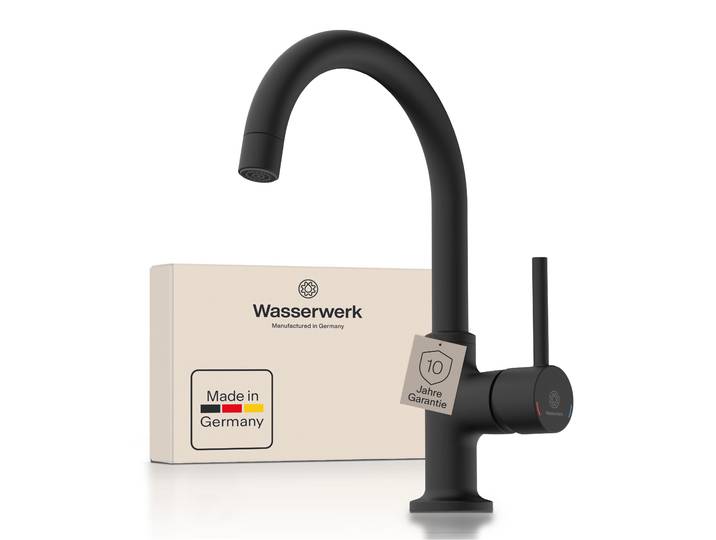 Waschtischarmatur WASSERWERK WT 14 , schwarz (schwarz matt), B:4,5cm H:25cm T:17cm, Messing, Armaturen, Waschtischarmatur, inkl. Popup, 360 schwenkbar, geräuscharm, wassersparend