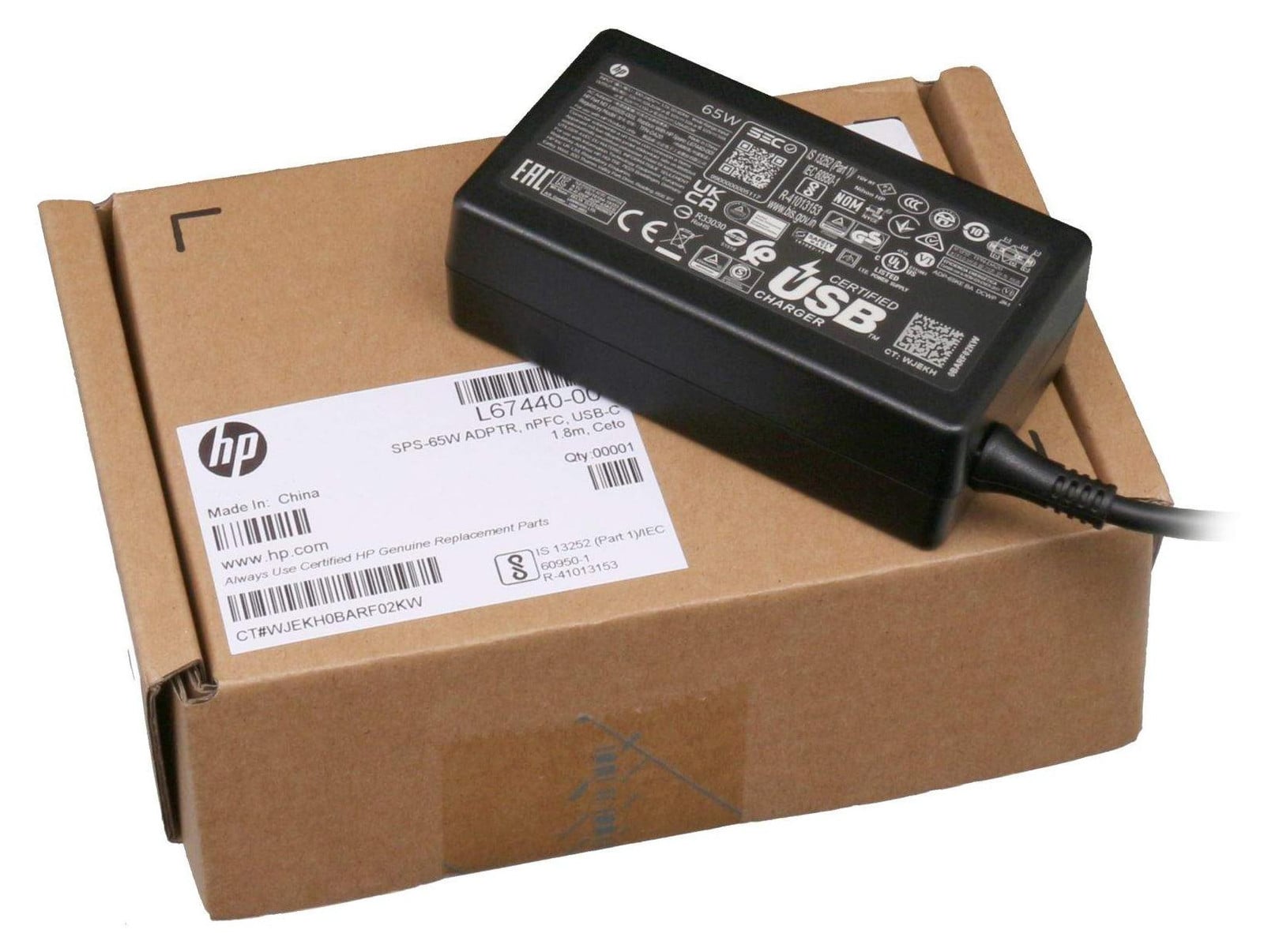 HP 65W slimme voeding voor HP laptops, modelnummer 2M019AV