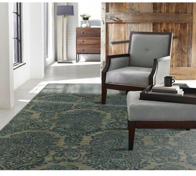 KALATY Seville Blue Wool/Viscose Hand-tufted Damask Area Rug