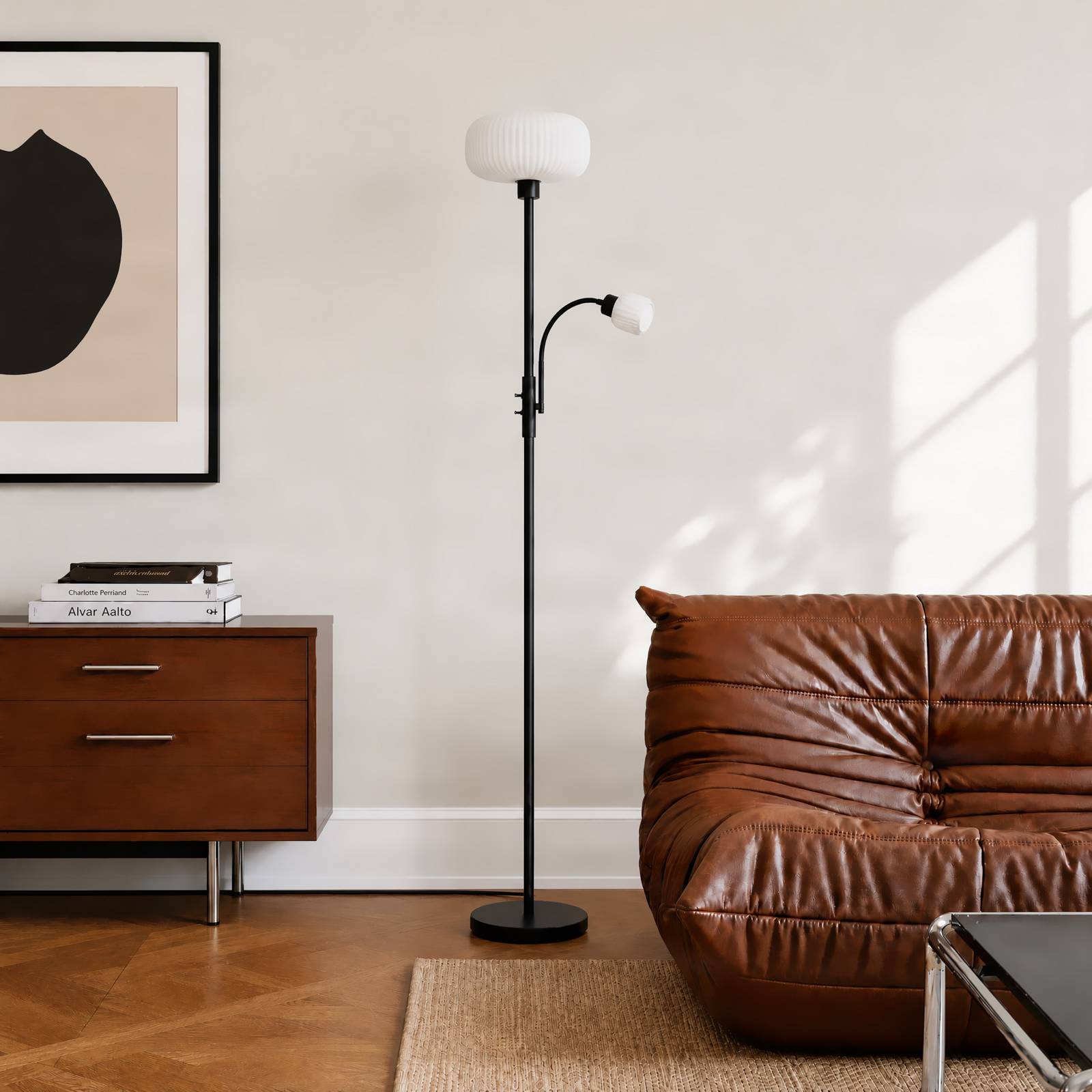 Stehlampe Ingrid Lindby, schwarz, für Wohn- / Esszimmer, Metall, Stehlampe